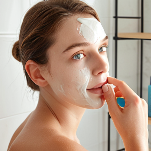 Home 19 Soothing Post-Laser Skincare Routine**
Prompt: A serene, close-up shot of a woman gently applying a light, hydrating cream to her face in a well-lit bathroom. Focus on the texture of the cream and the healthy glow of her skin. Soft, diffused lighting. Emphasis on cleanliness and gentleness. Background includes a minimalist shelf with a pH-balanced cleanser and a bottle of mineral sunscreen. German skincare product brands should be used.
**
