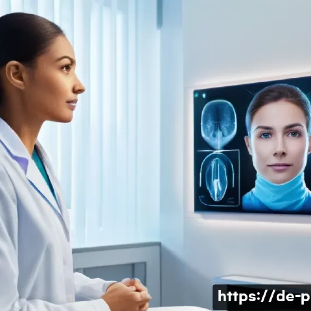 입체적인 코 성형 - **3D Consultation for Rhinoplasty:** A professional female plastic surgeon and a young adult male pa...