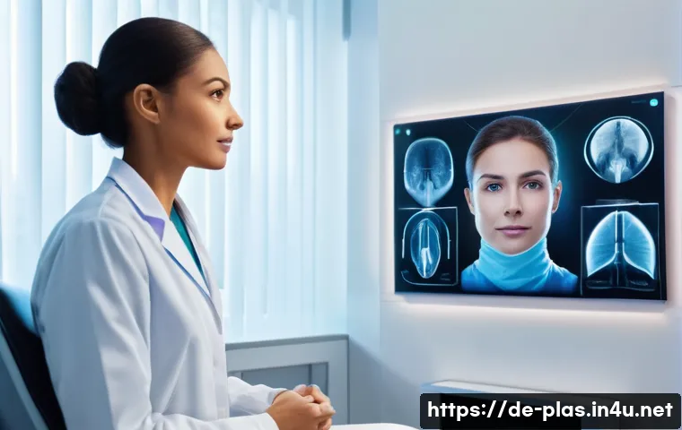 입체적인 코 성형 - **3D Consultation for Rhinoplasty:** A professional female plastic surgeon and a young adult male pa...